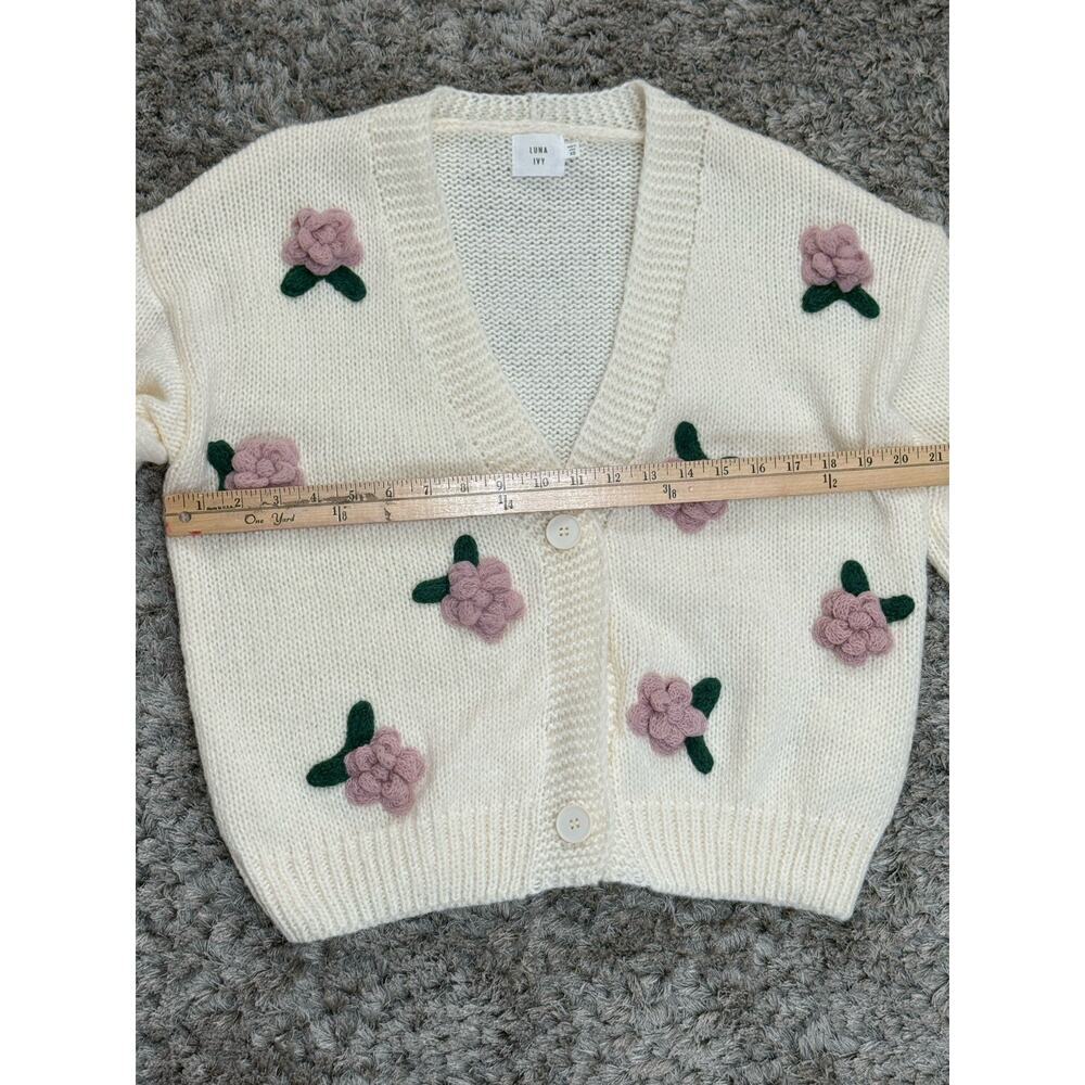 Luna Ivy Floral Appliqué Cropped Cardigan Sweater Women’s Cottagecore Boho XS - Picture 13 of 13